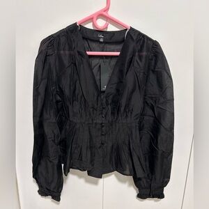 Lulu's Classic Black V-Neck Blouse